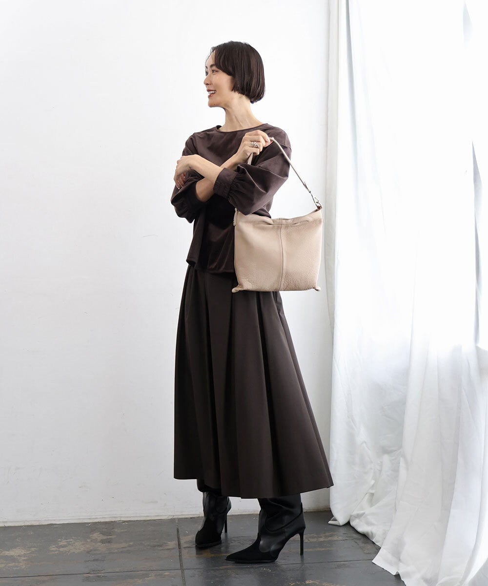 BPKAG87280 MK MICHEL KLEIN BAG(MK ミッシェルクラン バッグ) [2WAY]タックデザイン牛革スクエアショルダーバッグ ベージュ