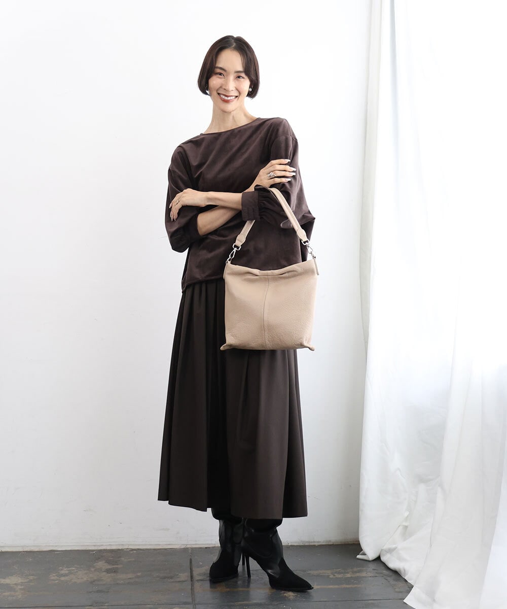 BPKAG87280 MK MICHEL KLEIN BAG(MK ミッシェルクラン バッグ) [2WAY]タックデザイン牛革スクエアショルダーバッグ ベージュ