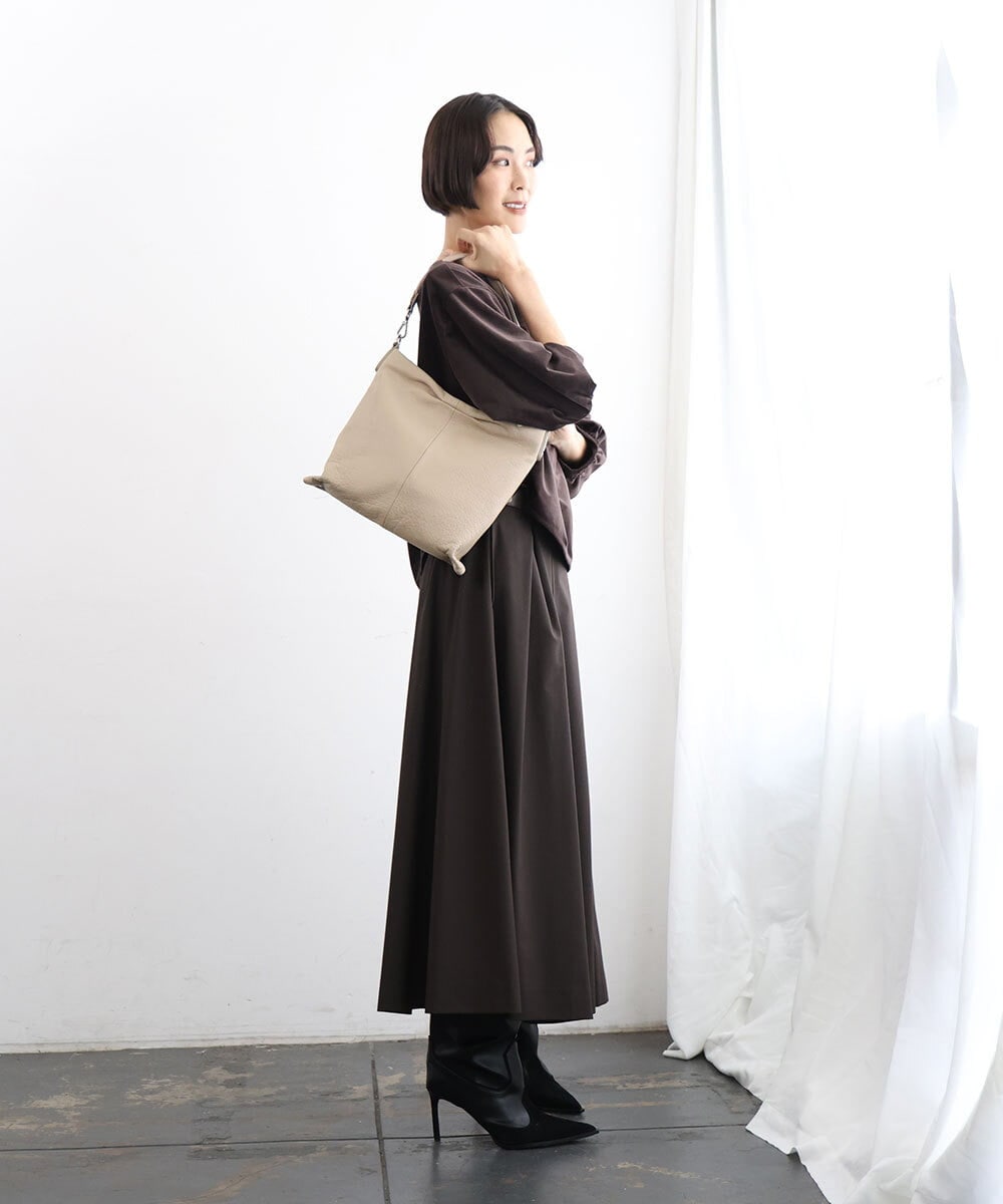 BPKAG87280 MK MICHEL KLEIN BAG(MK ミッシェルクラン バッグ) [2WAY]タックデザイン牛革スクエアショルダーバッグ ベージュ
