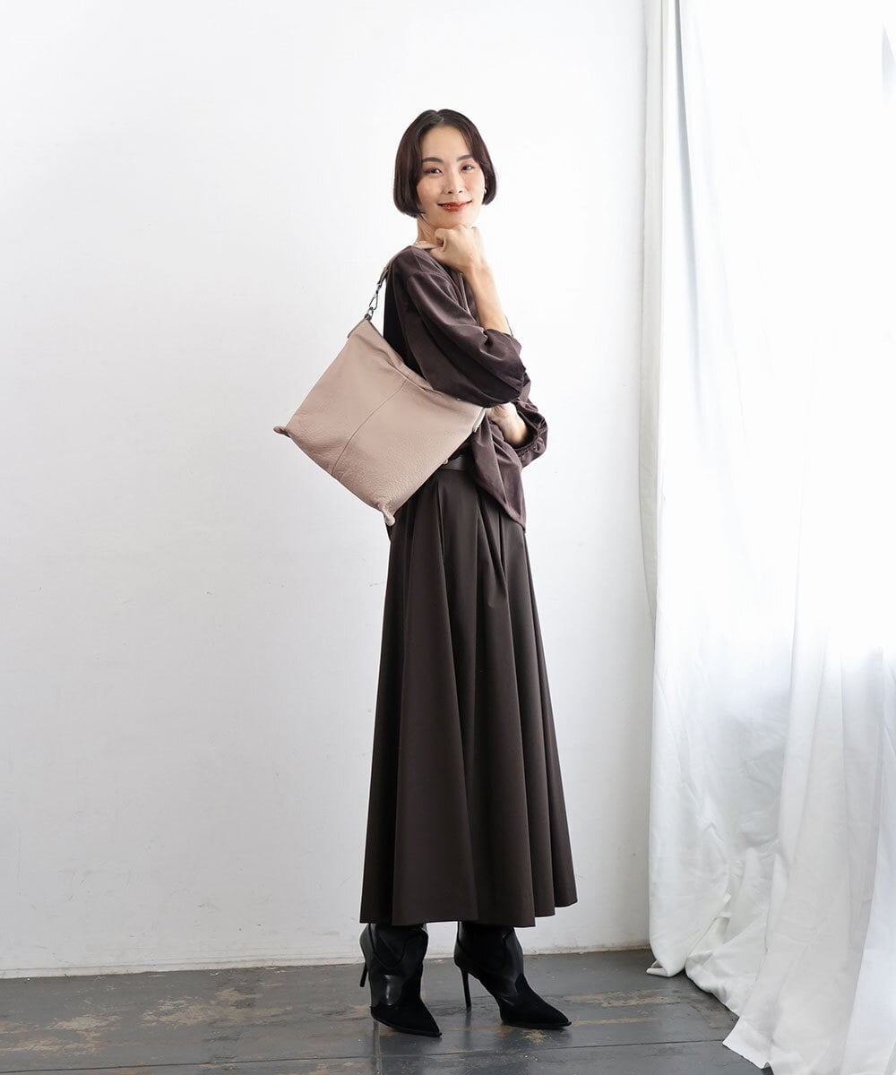 BPKAG87280 MK MICHEL KLEIN BAG(MK ミッシェルクラン バッグ) [2WAY]タックデザイン牛革スクエアショルダーバッグ ベージュ