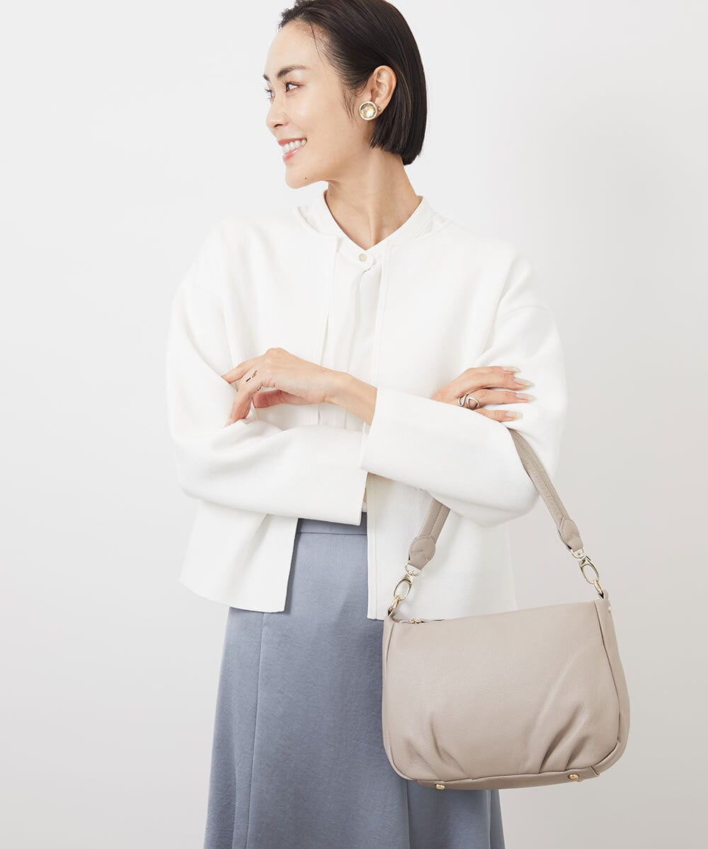 BPKGA01260 MK MICHEL KLEIN BAG(MK ミッシェルクラン バッグ) [2WAY]ギャザーポイントワンハンドルバッグ ライトグレー