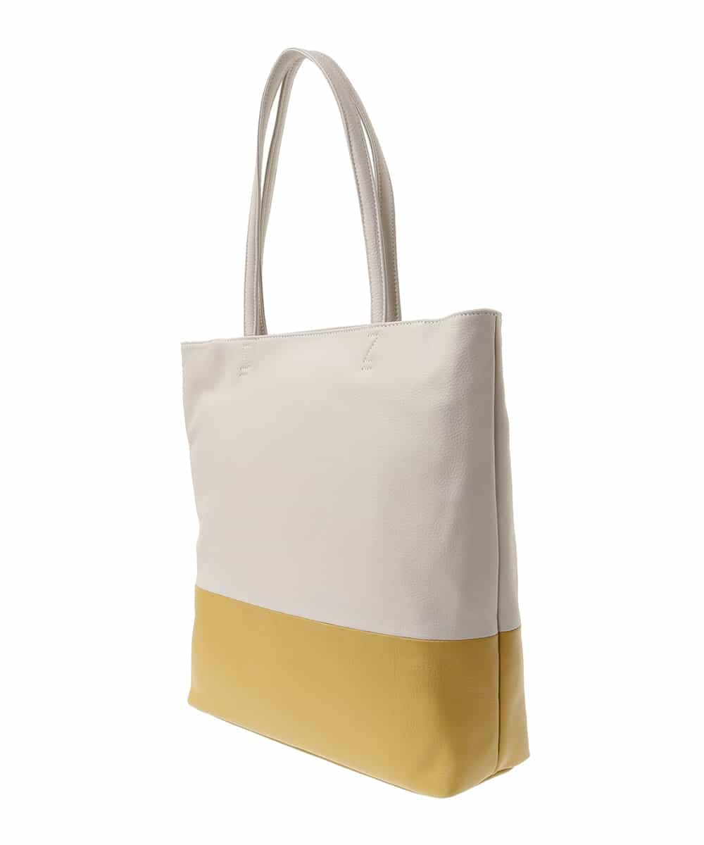 BPKGA21260 MK MICHEL KLEIN BAG(MK ミッシェルクラン バッグ) [A4収納可]カウレザースクエアトートバッグ アイボリー×イエロー