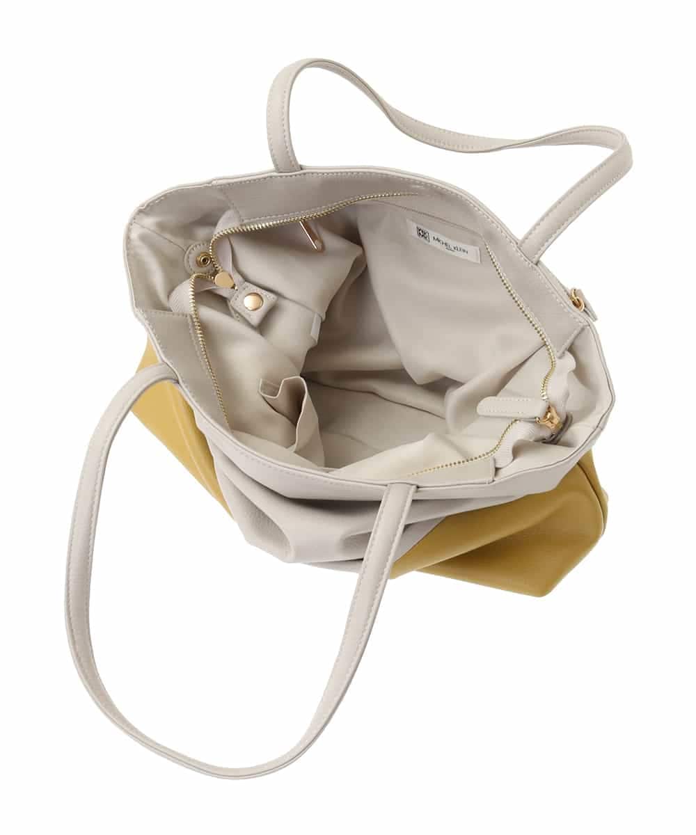 BPKGA21260 MK MICHEL KLEIN BAG(MK ミッシェルクラン バッグ) [A4収納可]カウレザースクエアトートバッグ アイボリー×イエロー