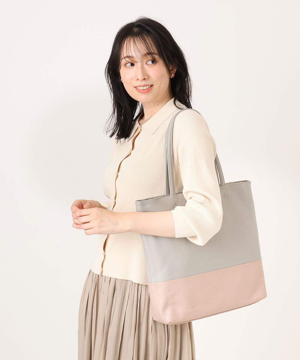 BPKGD21260 MK MICHEL KLEIN BAG(MK ミッシェルクラン バッグ) [A4収納可]バイカラーデザイン牛革トートバッグ ピンク×グレー