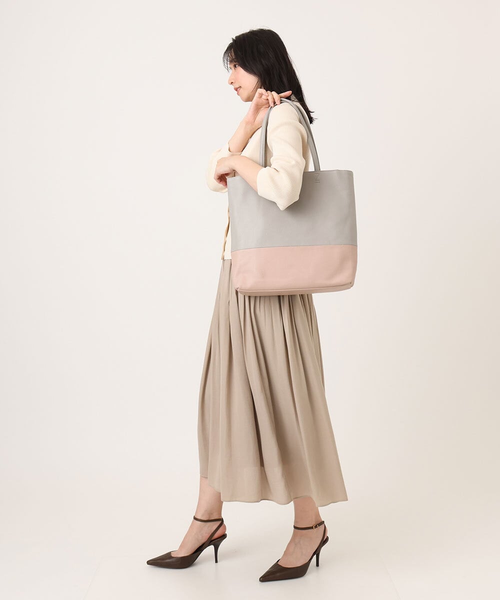 BPKGD21260 MK MICHEL KLEIN BAG(MK ミッシェルクラン バッグ) [A4収納可]バイカラーデザイン牛革トートバッグ ピンク×グレー