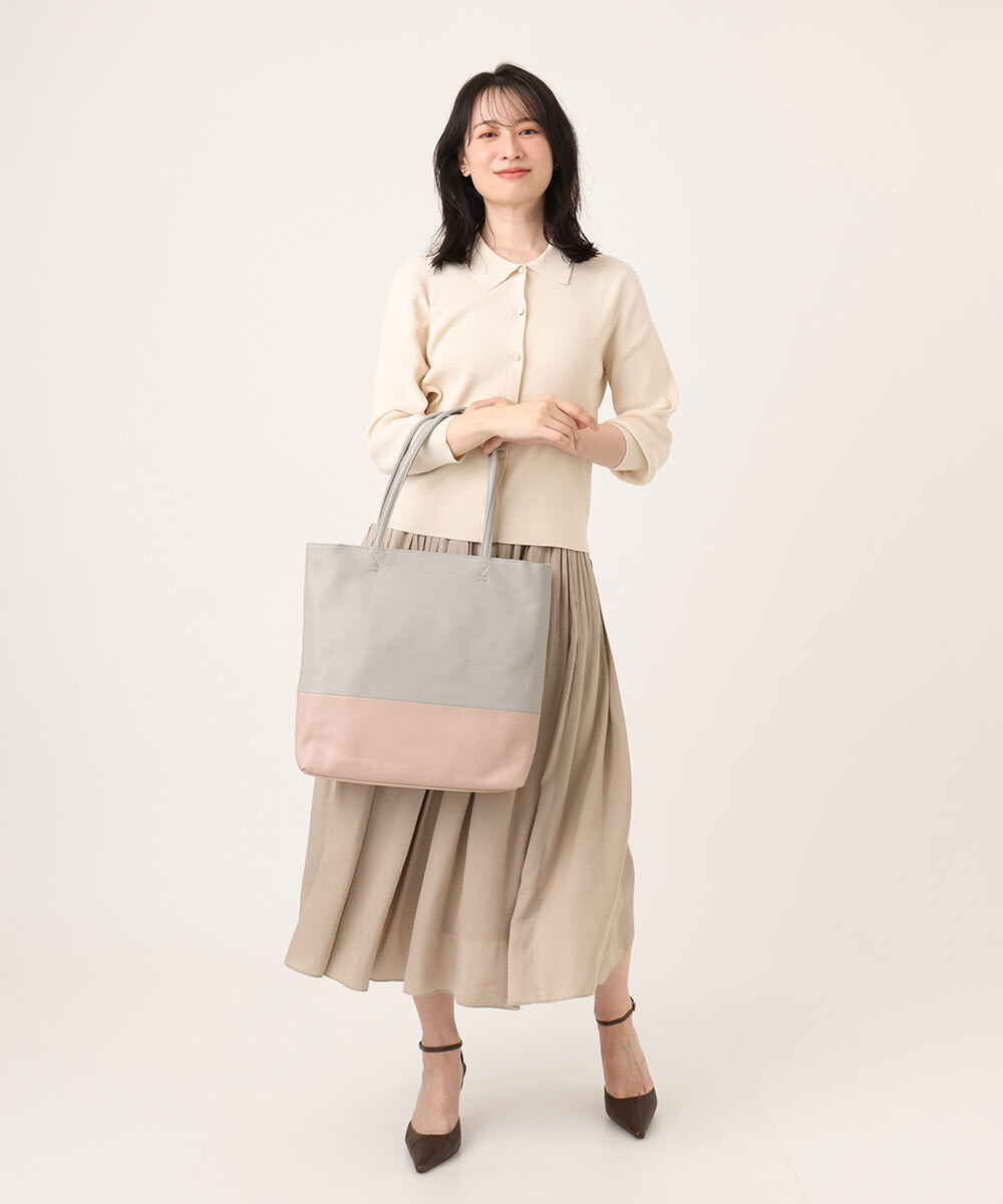 BPKGD21260 MK MICHEL KLEIN BAG(MK ミッシェルクラン バッグ) [A4収納可]バイカラーデザイン牛革トートバッグ ピンク×グレー