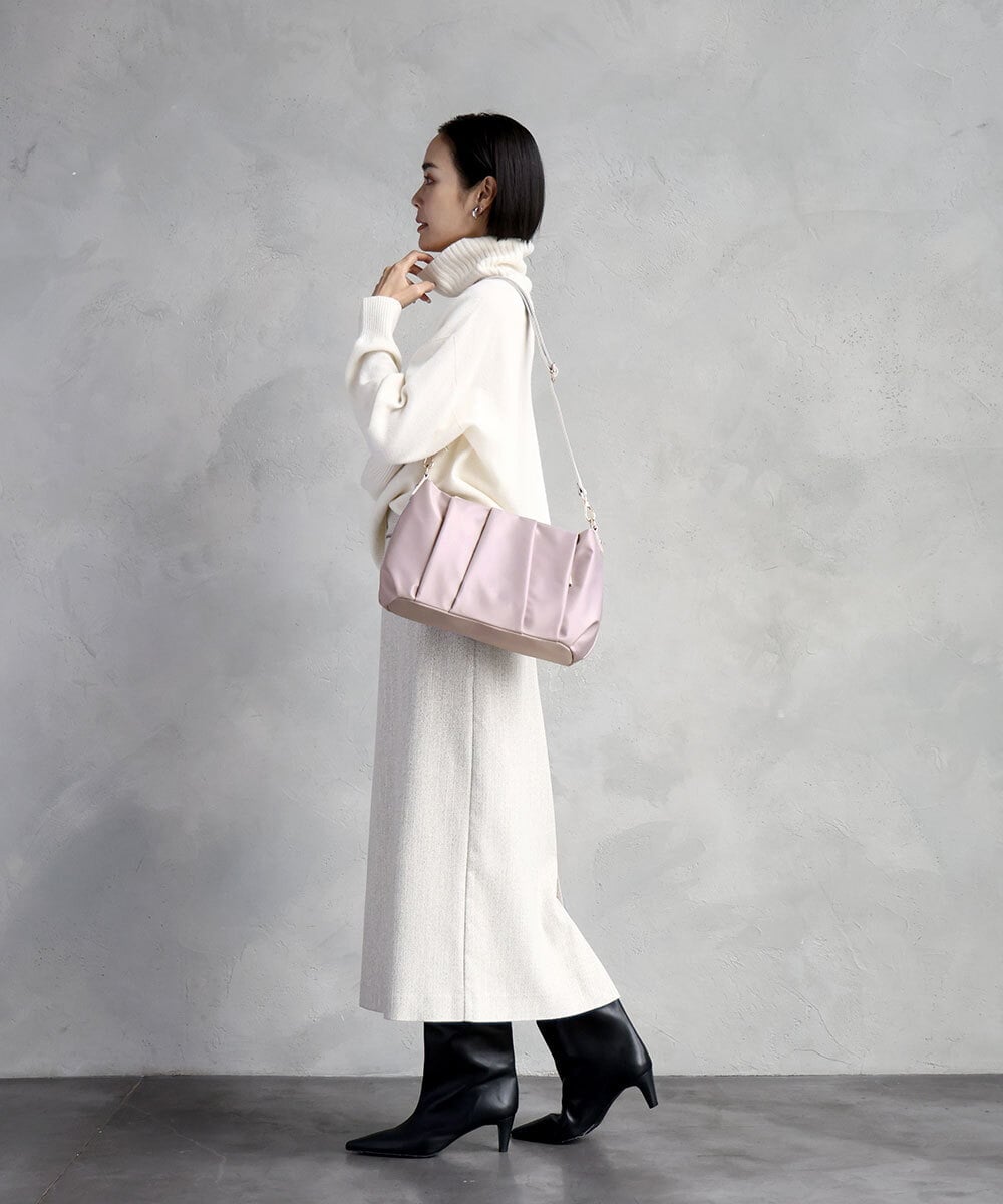 BPRAD11160 MK MICHEL KLEIN BAG(MK ミッシェルクラン バッグ) [2WAY/500g以下の軽量]タックデザインワンショルダーバッグ ピンク