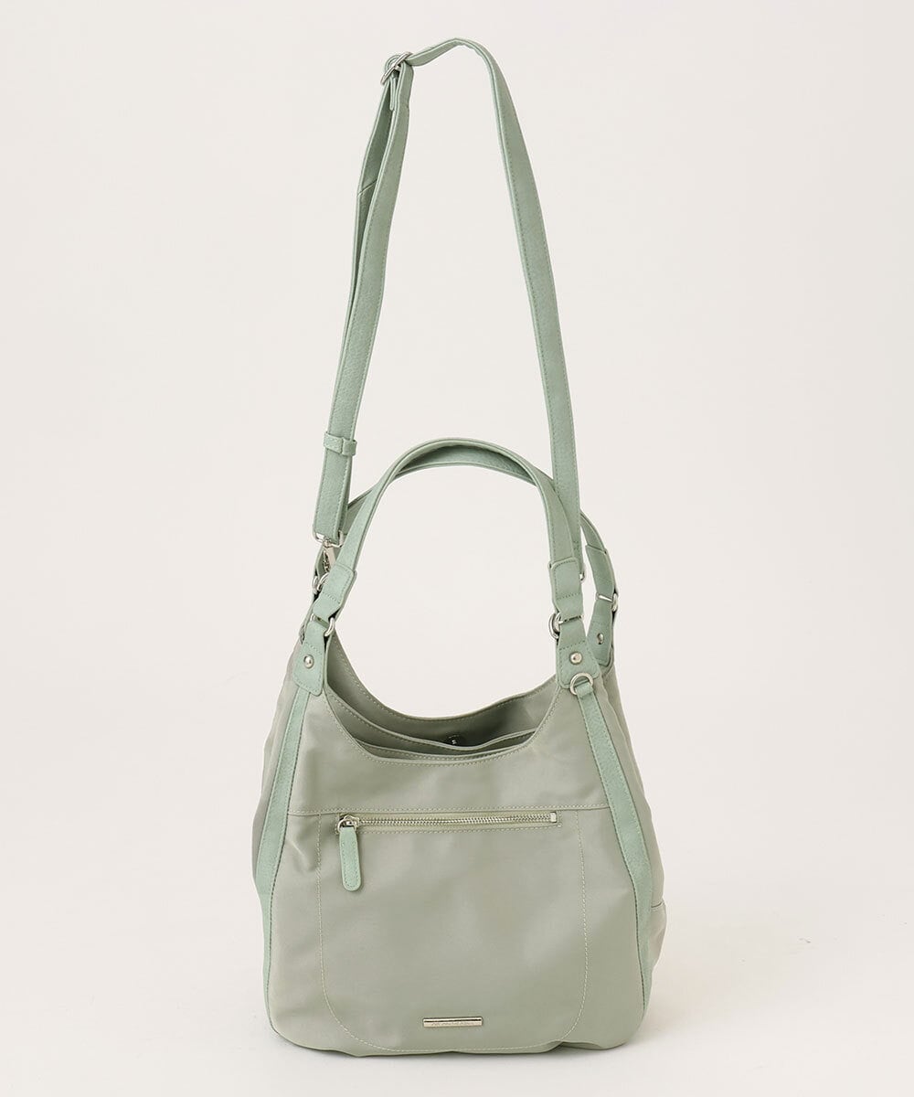 BPRAG11150 MK MICHEL KLEIN BAG(MK ミッシェルクラン バッグ) [2WAY]異素材ジョイントラウンドナイロントート グレージュ×ライトグリーン