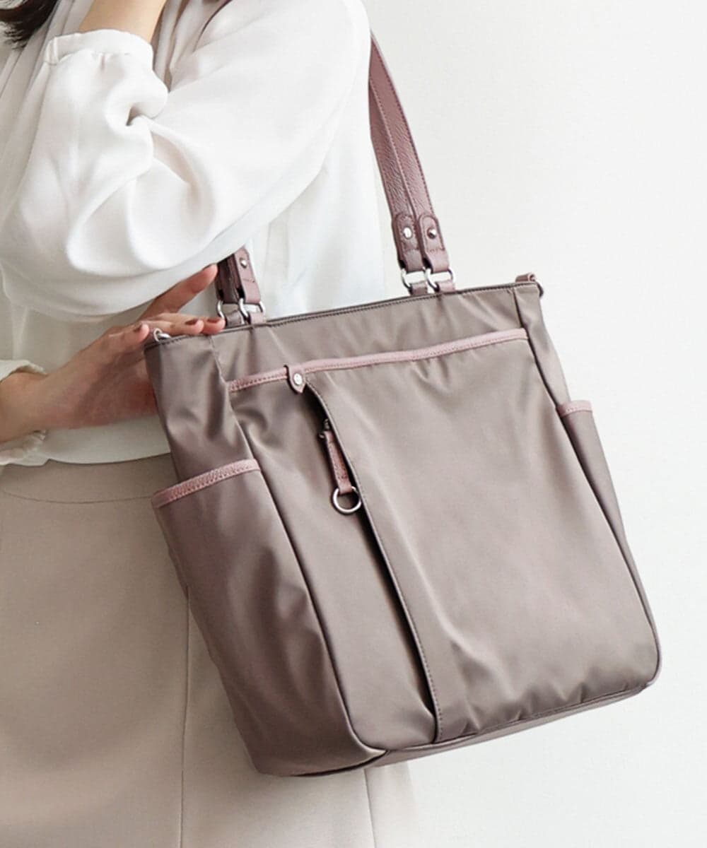 BPRAG84190 MK MICHEL KLEIN BAG(MK ミッシェルクラン バッグ) [2WAY/A4収納可]多機能ポケットナイロントートバッグ グレージュ×ピンク