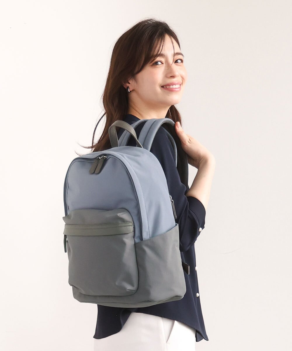 BPRED21170 MK MICHEL KLEIN BAG(MK ミッシェルクラン バッグ) [軽量/A4収納可]異素材ジョイントナイロンリュックサック ブルーグレー