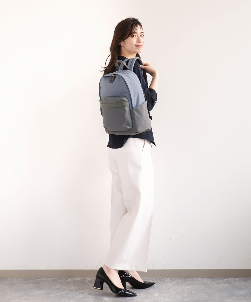 BPRED21170 MK MICHEL KLEIN BAG(MK ミッシェルクラン バッグ) [軽量/A4収納可]異素材ジョイントナイロンリュックサック ブルーグレー