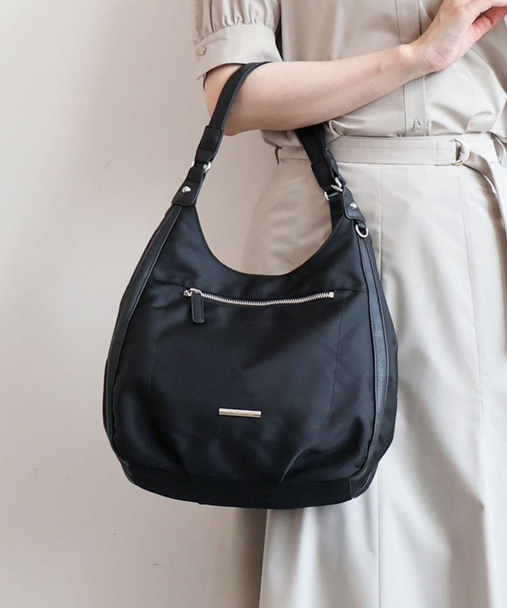 BPRGD61150 MK MICHEL KLEIN BAG(MK ミッシェルクラン バッグ) [2WAY]異素材ジョイントラウンドナイロントート ブラック