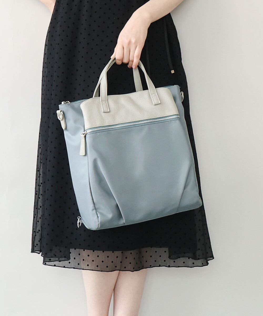 BPRGD62180 MK MICHEL KLEIN BAG(MK ミッシェルクラン バッグ) [3WAY/撥水]レザーナイロン多機能スクエアバッグ ライトブルー