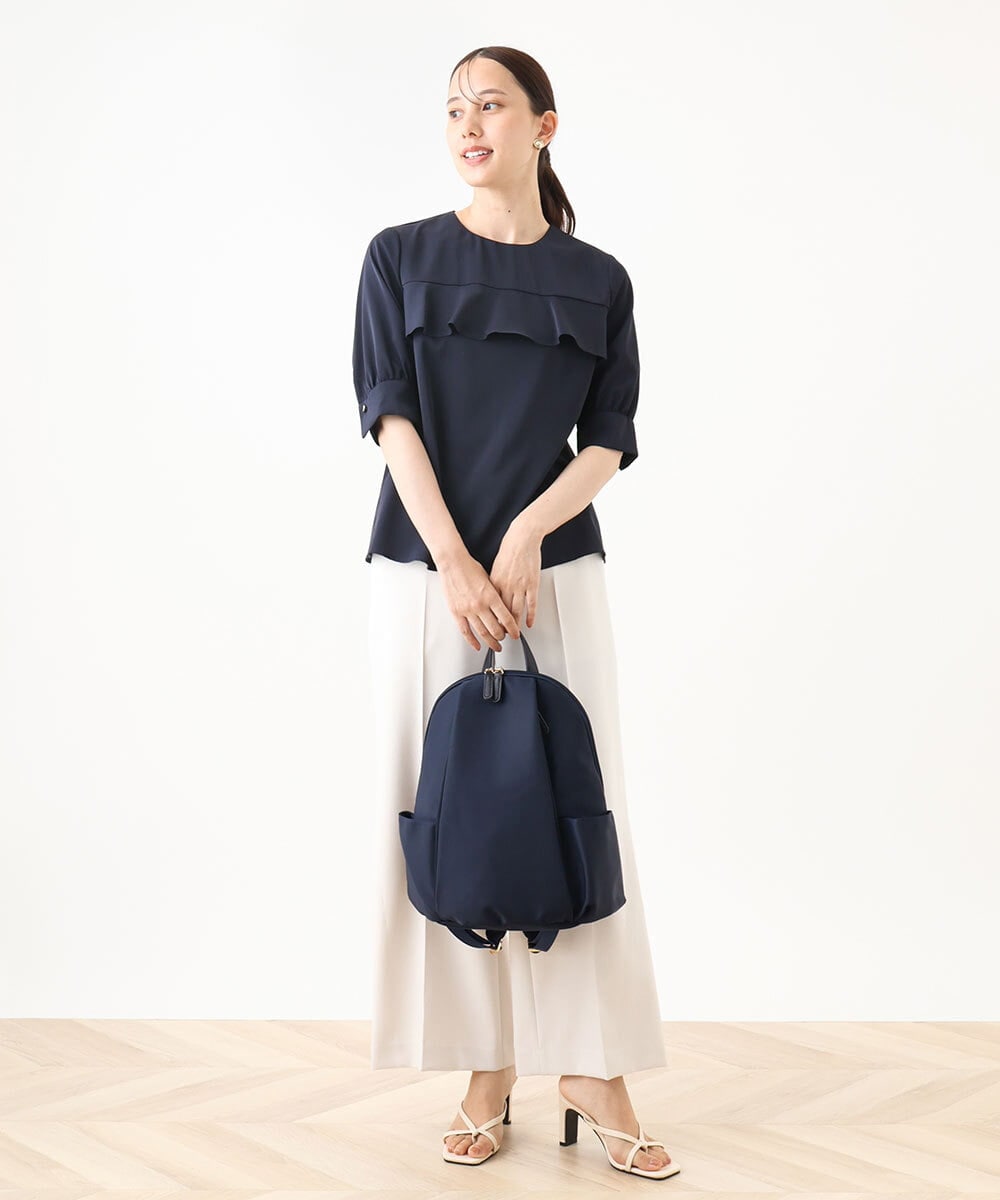 BPRJA74160 MK MICHEL KLEIN BAG(MK ミッシェルクラン バッグ) [撥水/A4収納可]タックデザインラウンドジップリュック ベージュ