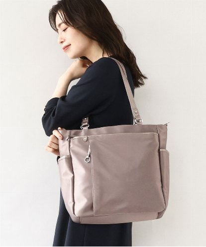 BPRJA84190 MK MICHEL KLEIN BAG [2WAY]レザーパイピングナイロンスクエアトートバッグ