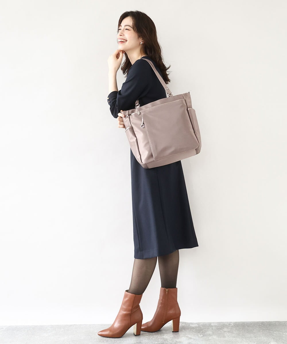 BPRJA84190 MK MICHEL KLEIN BAG(MK ミッシェルクラン バッグ) [2WAY]レザーパイピングナイロンスクエアトートバッグ グレー×ピンク