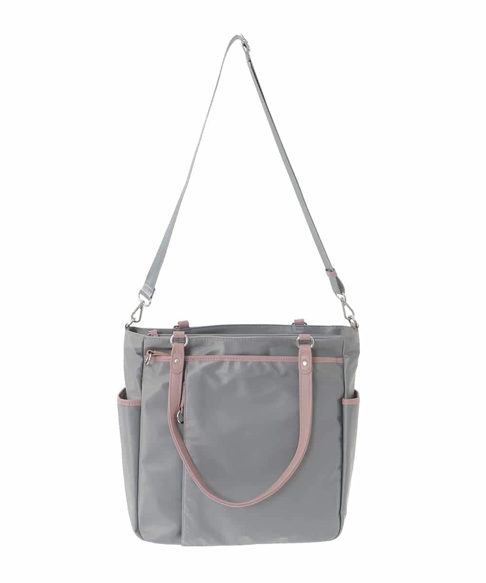 BPRJA84190 MK MICHEL KLEIN BAG(MK ミッシェルクラン バッグ) [2WAY]レザーパイピングナイロンスクエアトートバッグ グレー