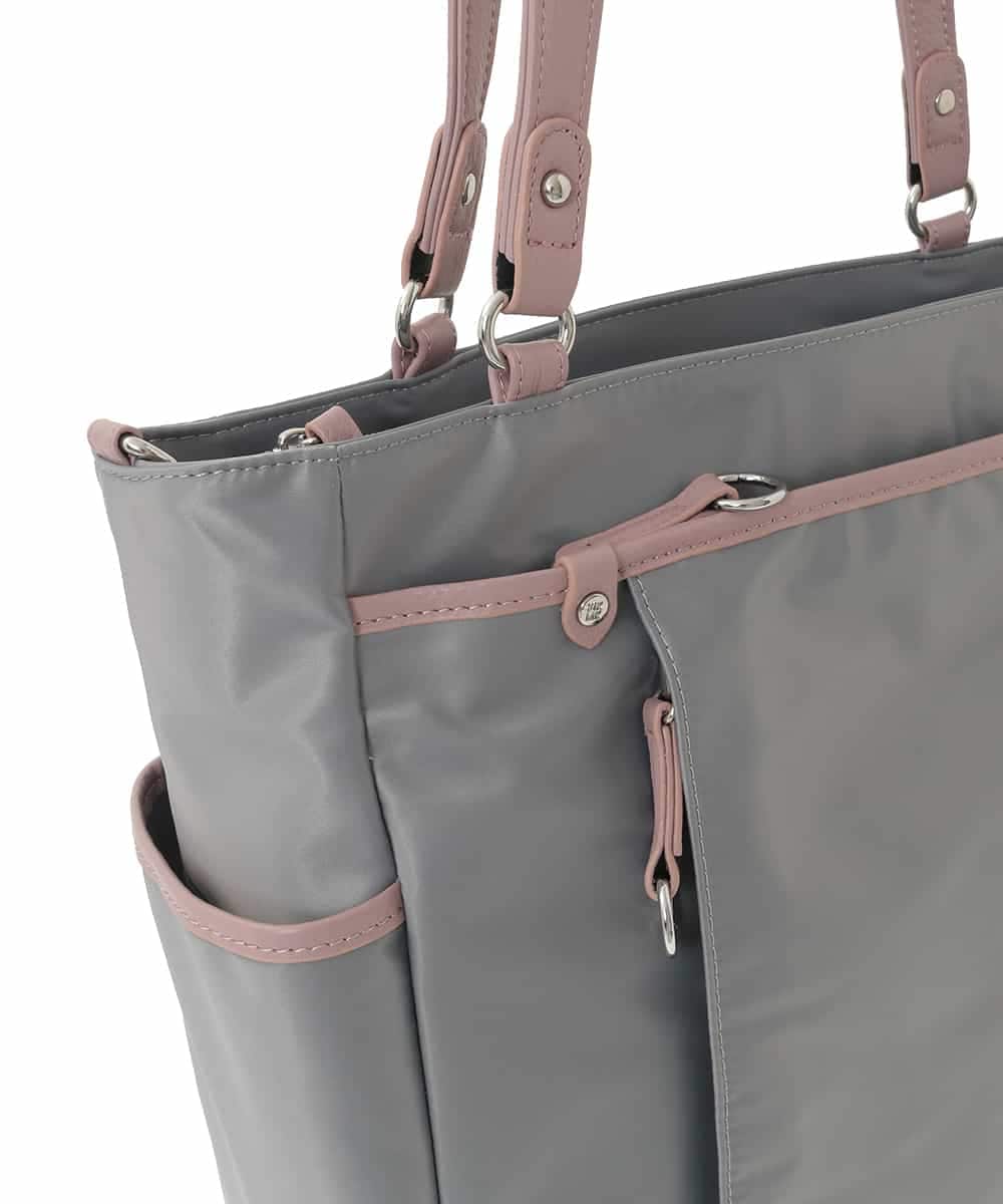 BPRJA84190 MK MICHEL KLEIN BAG(MK ミッシェルクラン バッグ) [2WAY]レザーパイピングナイロンスクエアトートバッグ グレー