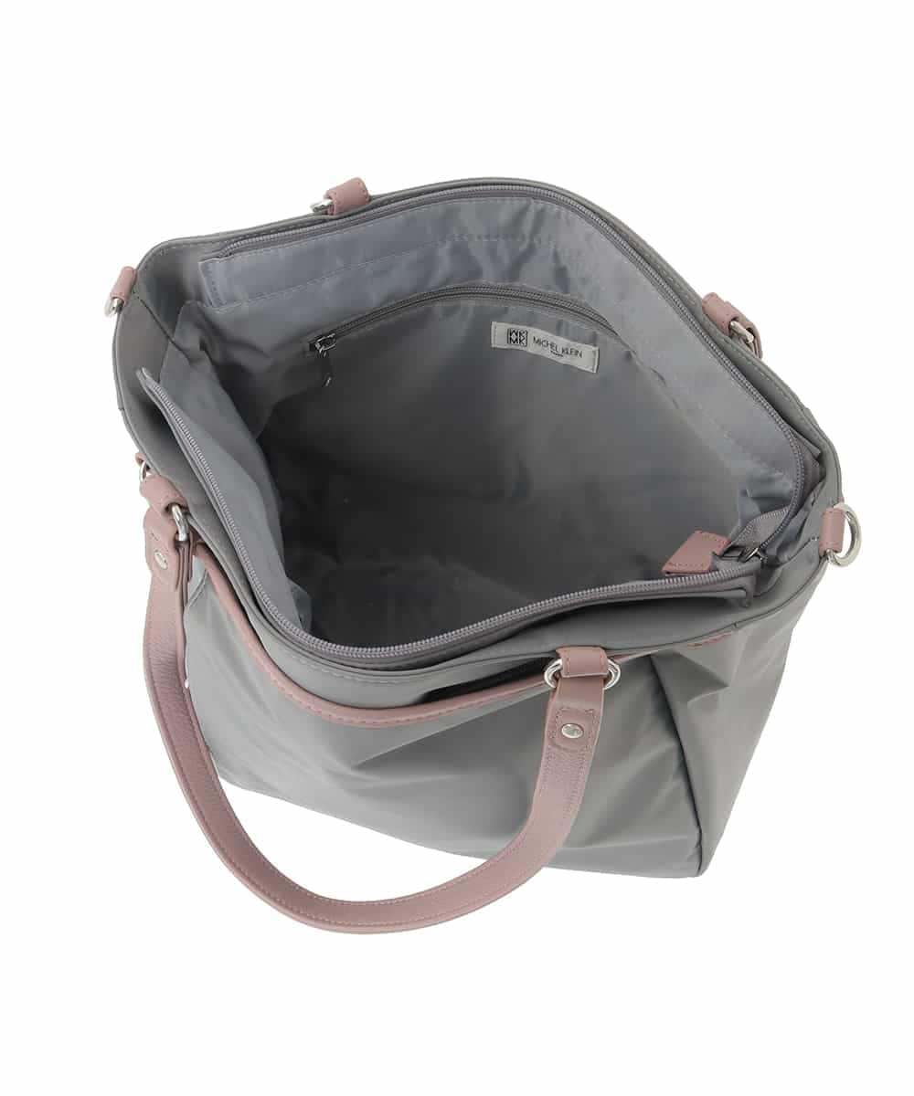BPRJA84190 MK MICHEL KLEIN BAG(MK ミッシェルクラン バッグ) [2WAY]レザーパイピングナイロンスクエアトートバッグ グレー