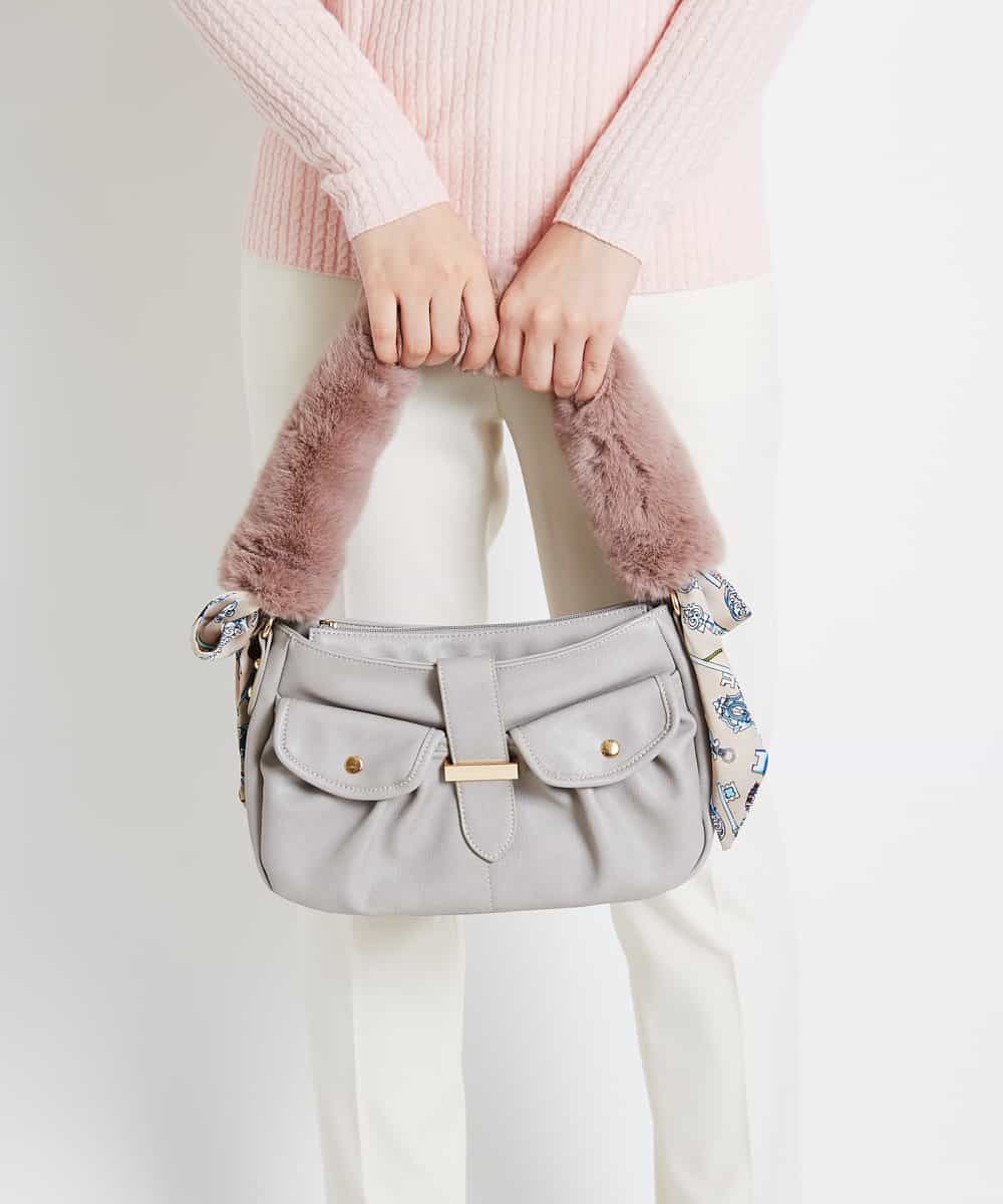 BPSJE11045 MK MICHEL KLEIN BAG(MK ミッシェルクラン バッグ) フェイクファーアレンジ持ち手 ベージュ
