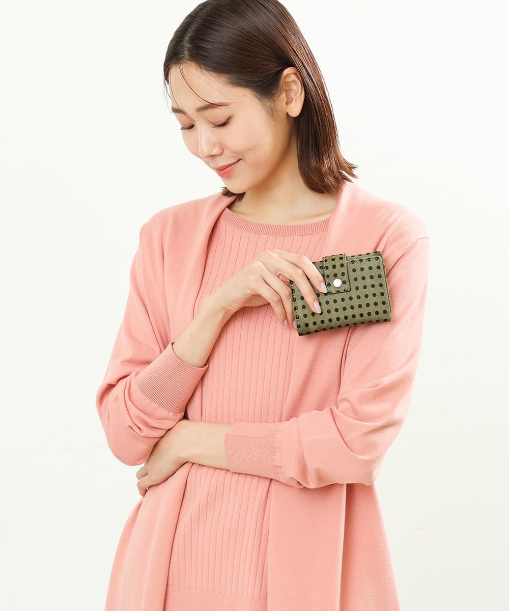 BPYES27130 MK MICHEL KLEIN BAG(MK ミッシェルクラン バッグ) ホースヘア ドット柄三つ折り財布 カーキ