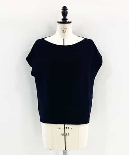 CAFAR02077 blue serge ホールガーメントスリーブレストップス