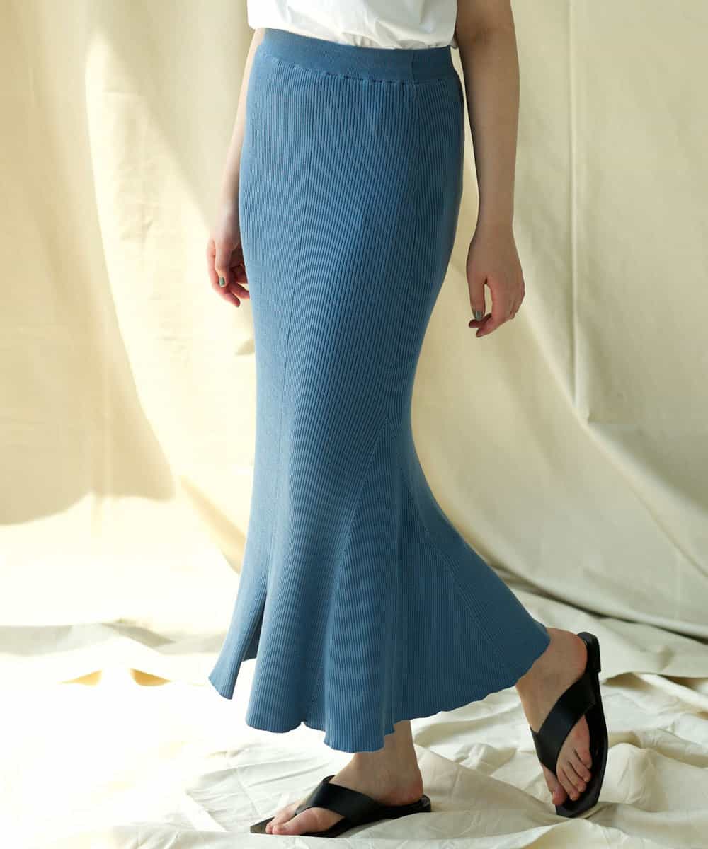 アシメトリーニットタイトスカート(ロング・マキシ丈スカート) | blue