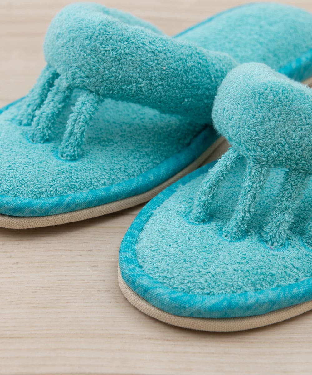 CFYHD06028 BUYERS SELECT(バイヤーズ セレクト) 【senko】SDS/87o（ハナオ）タオル地5本指スリッパ/ルポ ターコイズブルー