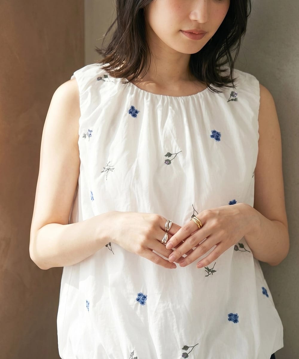 CTBID01060 TONEA フラワー刺繍 バルーンノースリーブブラウス