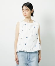 CTBID01060 TONEA(トネア) フラワー刺繍 バルーンノースリーブブラウス ホワイト