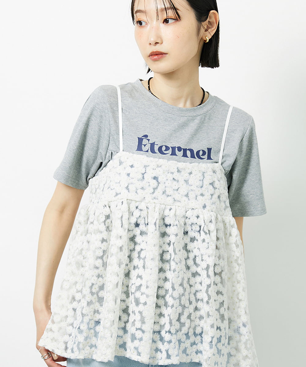 CTBID02055 TONEA チュールフラワー刺繍キャミ ホワイト
