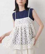 CTBID02055 TONEA(トネア) チュールフラワー刺繍キャミ ホワイト