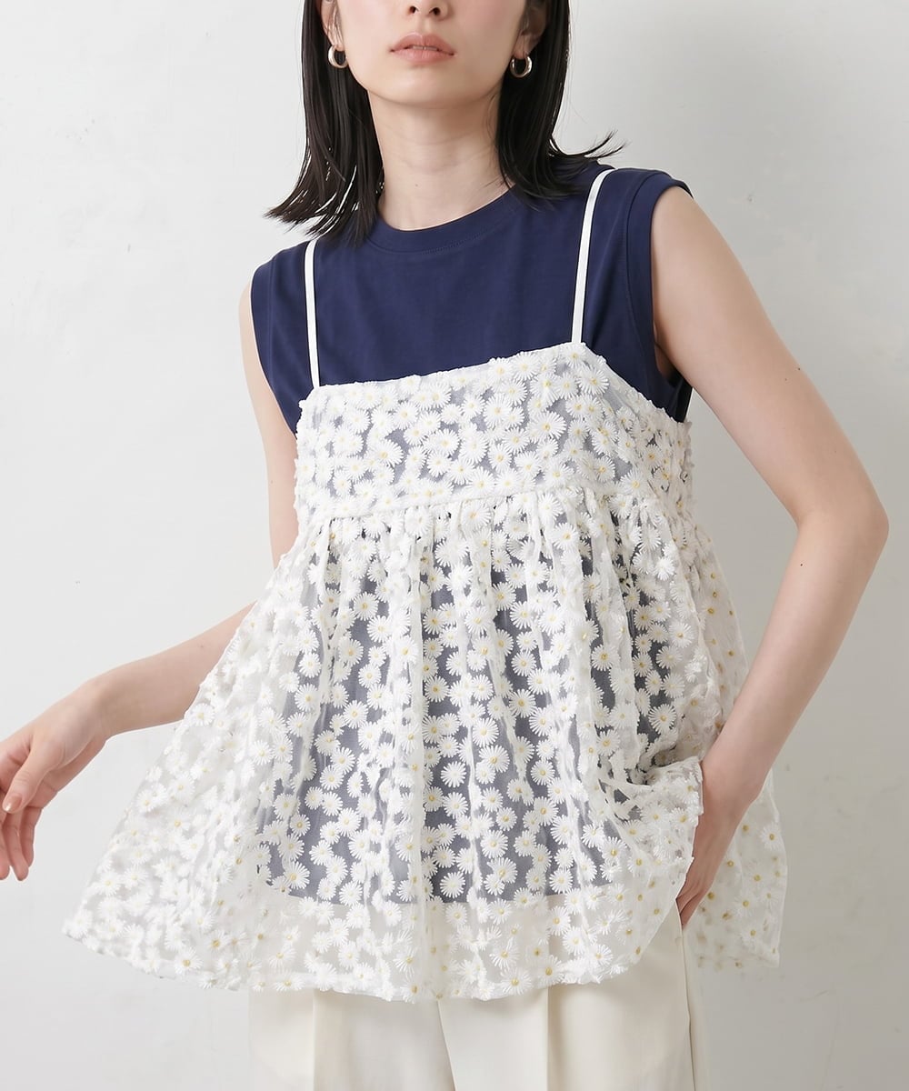 CTBID02055 TONEA(トネア) チュールフラワー刺繍キャミ ホワイト