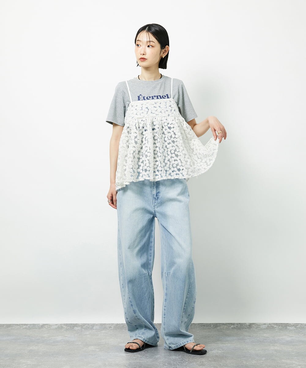 CTBID02055 TONEA チュールフラワー刺繍キャミ ホワイト