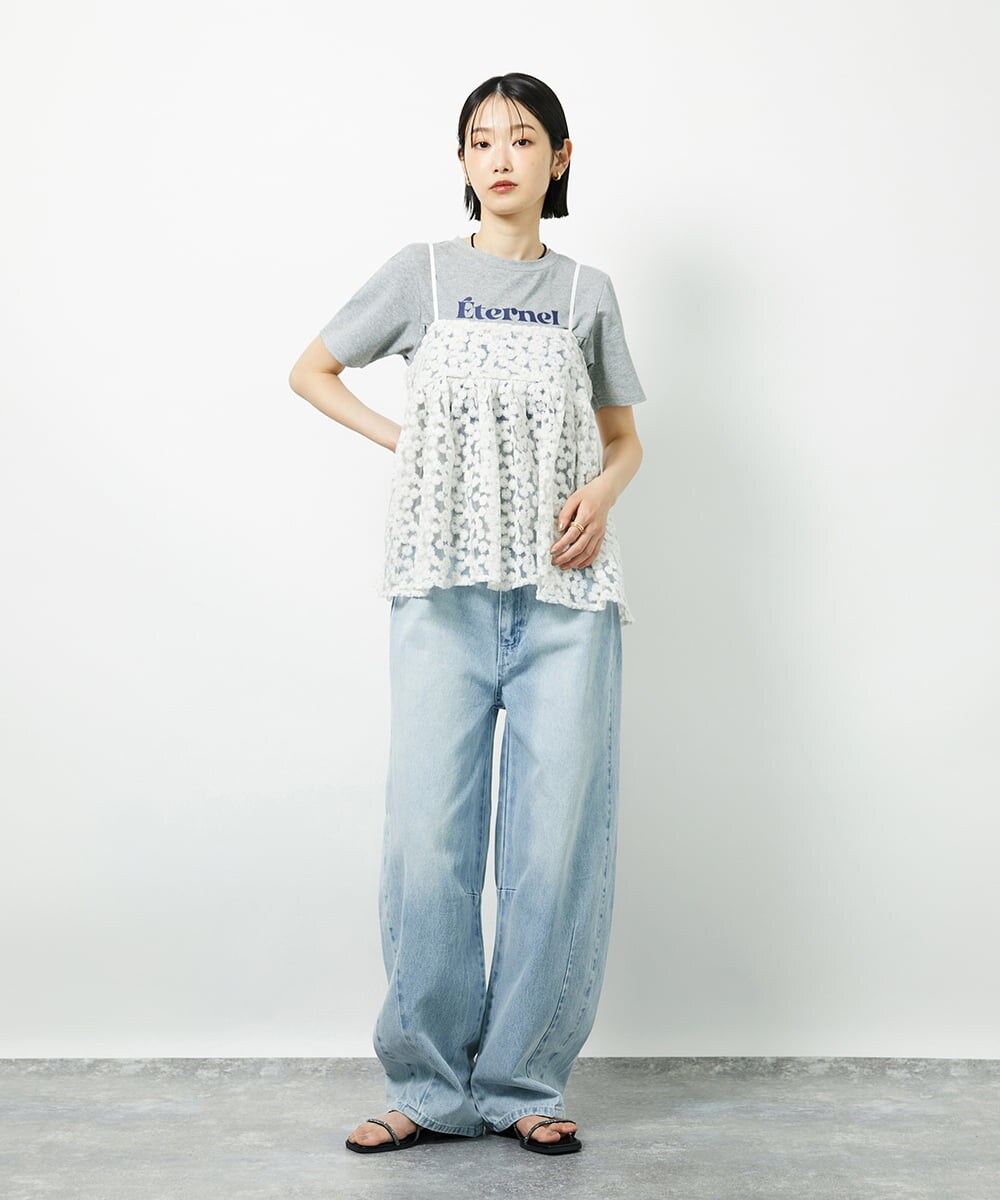 CTBID02055 TONEA チュールフラワー刺繍キャミ ホワイト
