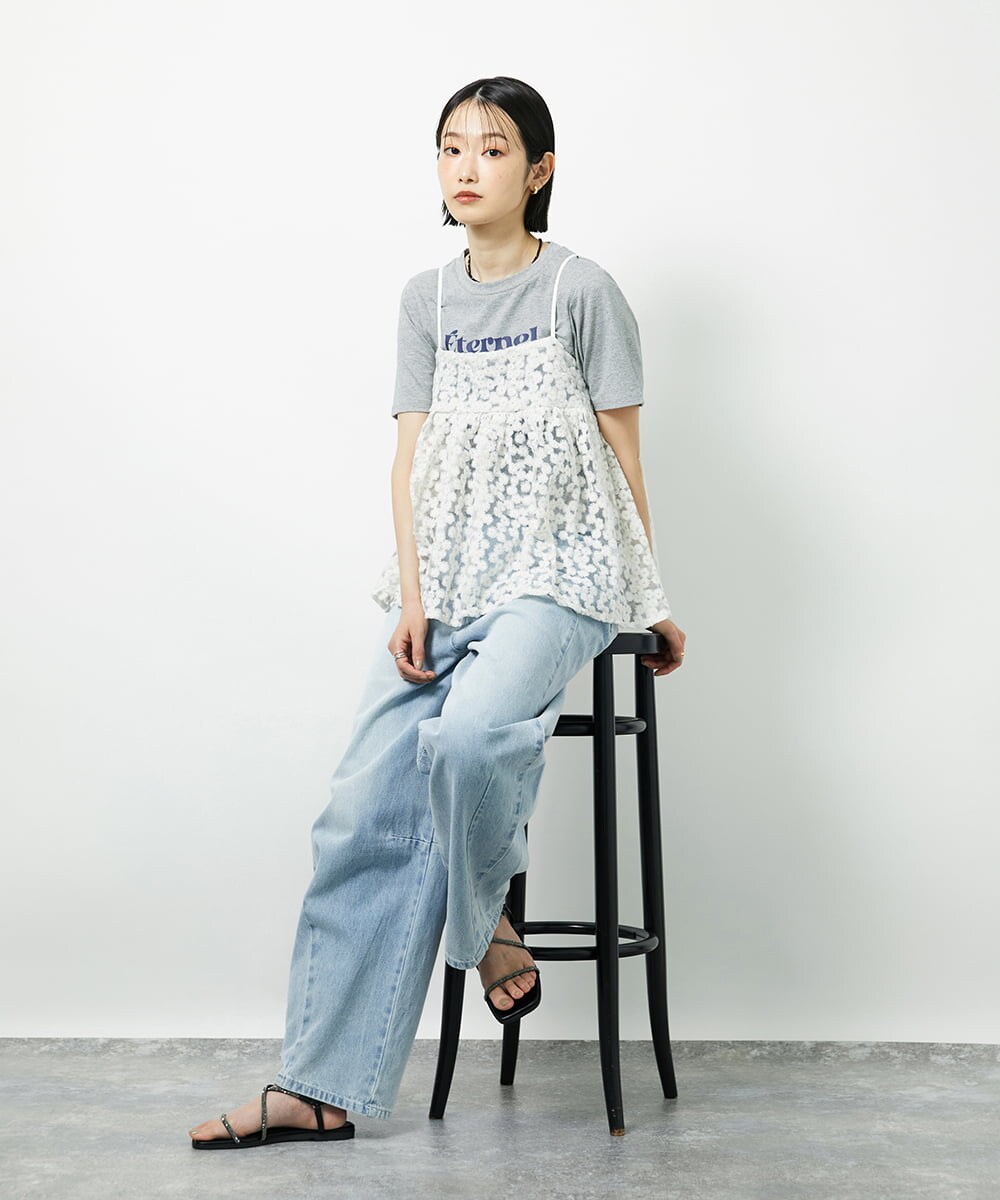 CTBID02055 TONEA チュールフラワー刺繍キャミ ホワイト