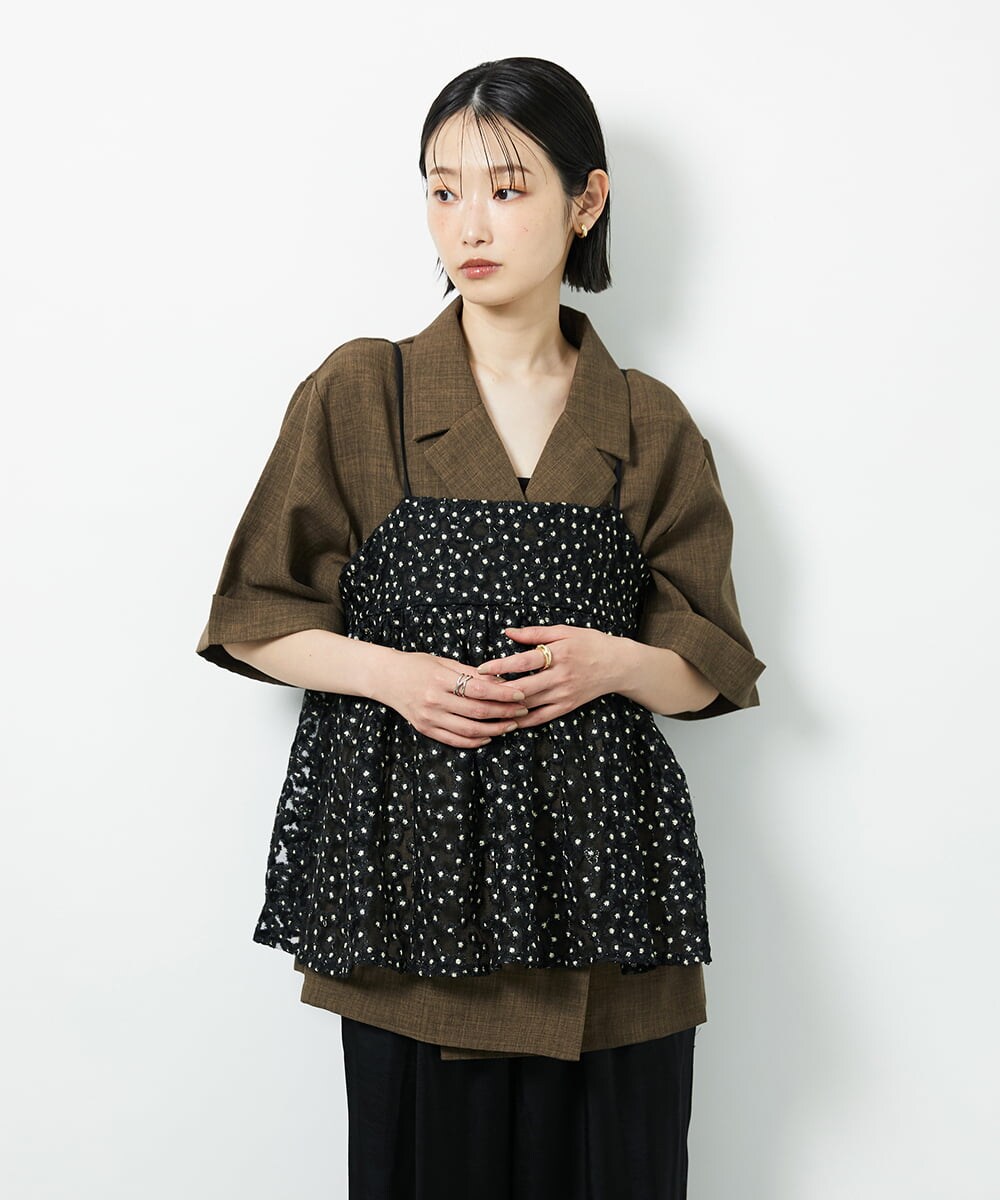 CTBID02055 TONEA チュールフラワー刺繍キャミ ホワイト