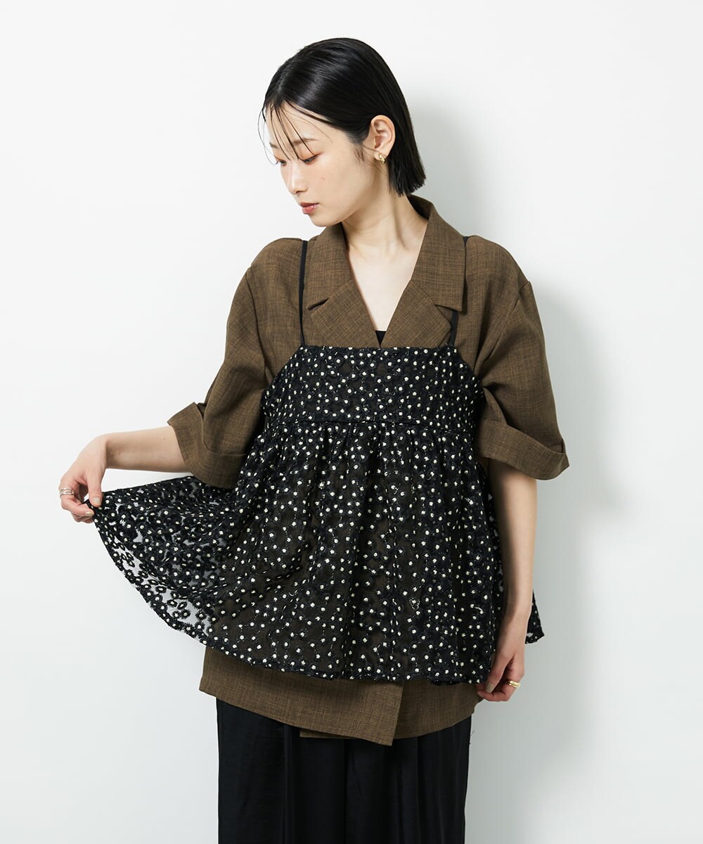CTBID02055 TONEA チュールフラワー刺繍キャミ ホワイト