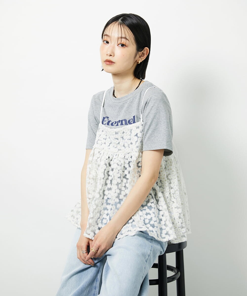 CTBID02055 TONEA チュールフラワー刺繍キャミ ホワイト