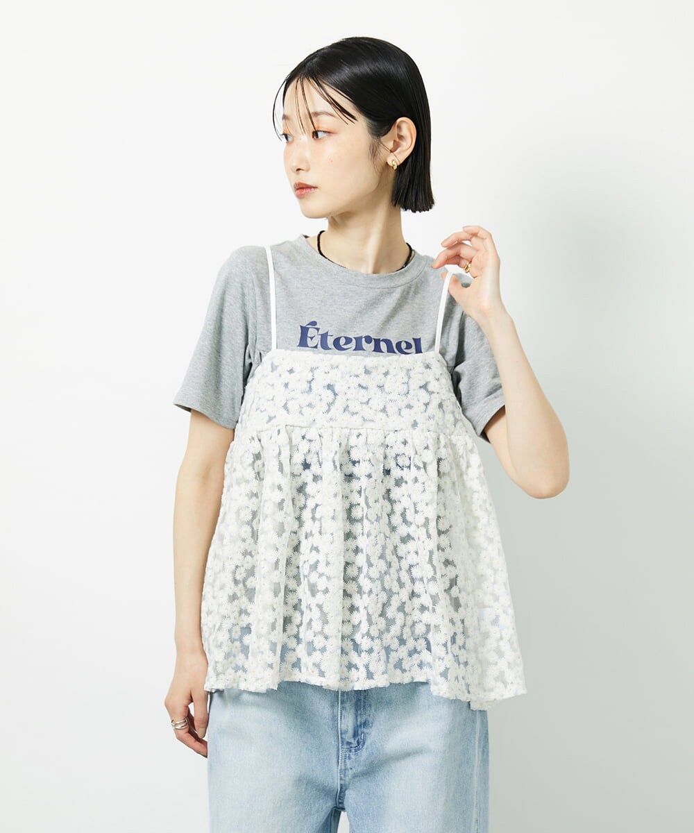 CTBID02055 TONEA チュールフラワー刺繍キャミ ホワイト