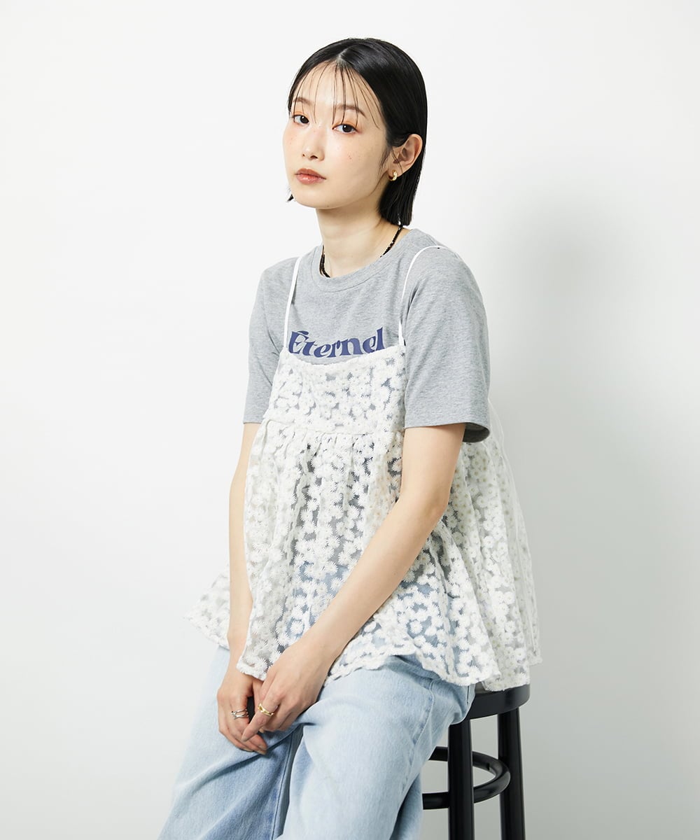 CTBID02055 TONEA(トネア) チュールフラワー刺繍キャミ ブラック