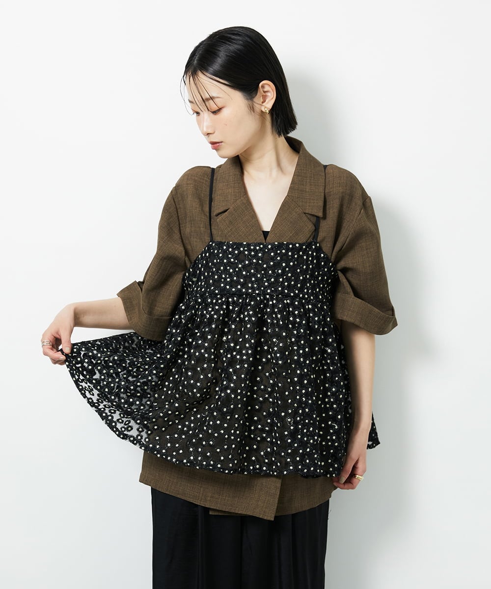 CTBID02055 TONEA(トネア) チュールフラワー刺繍キャミ ブラック