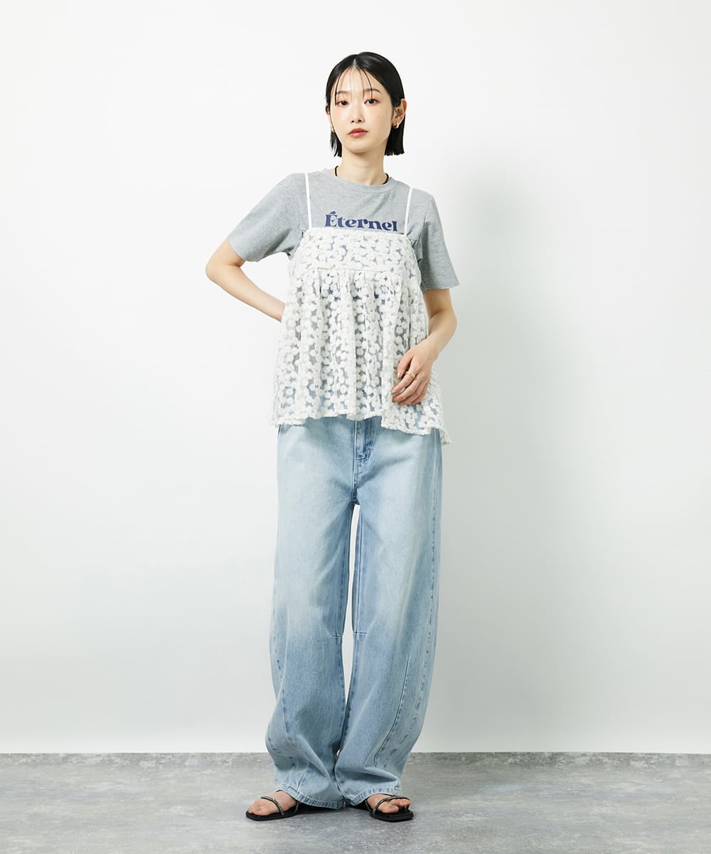 CTBID02055 TONEA(トネア) チュールフラワー刺繍キャミ ブラック