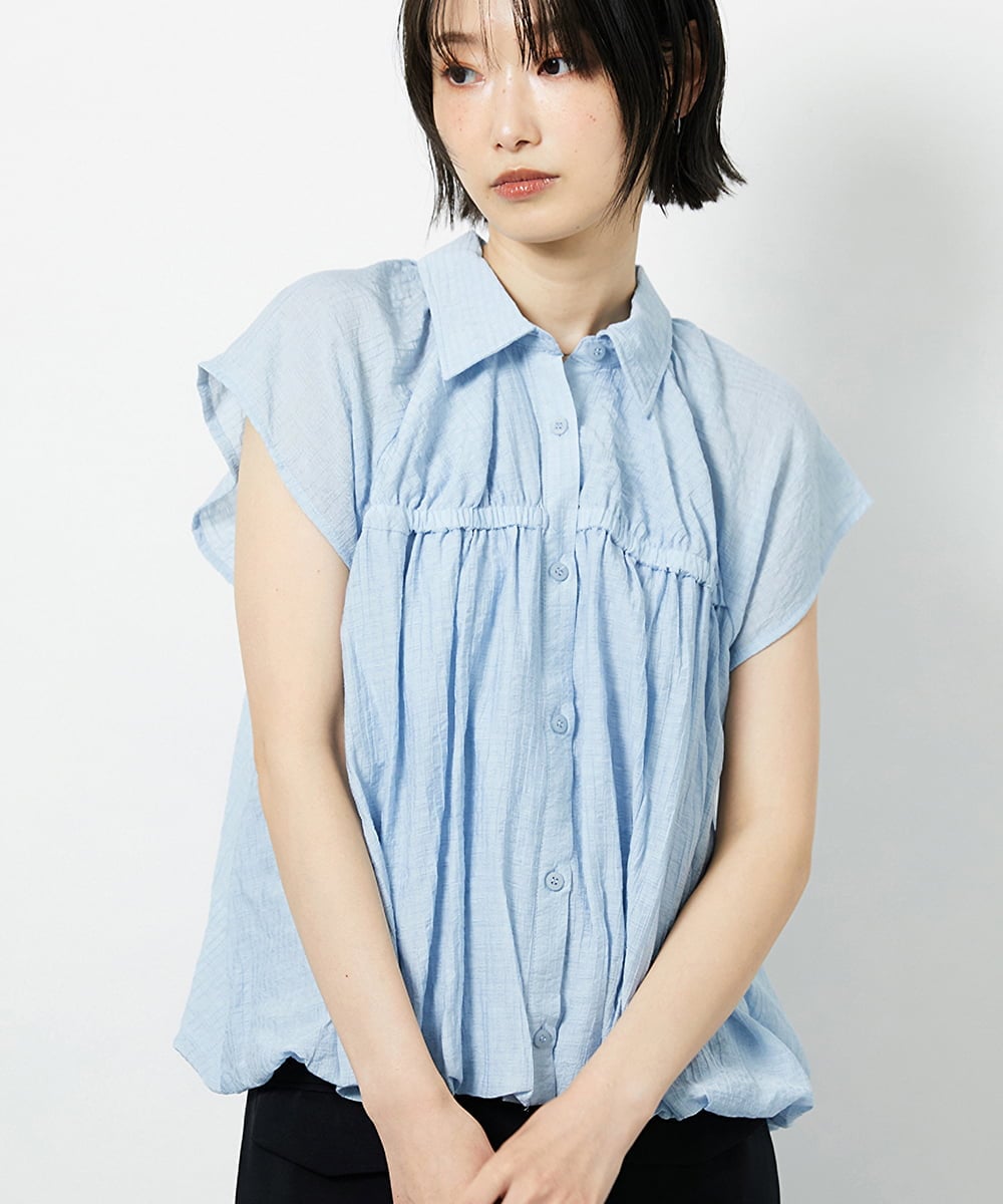 CTBID04054 TONEA ニュアンスストライプ バルーンシャーリングシャツ ライトブルー