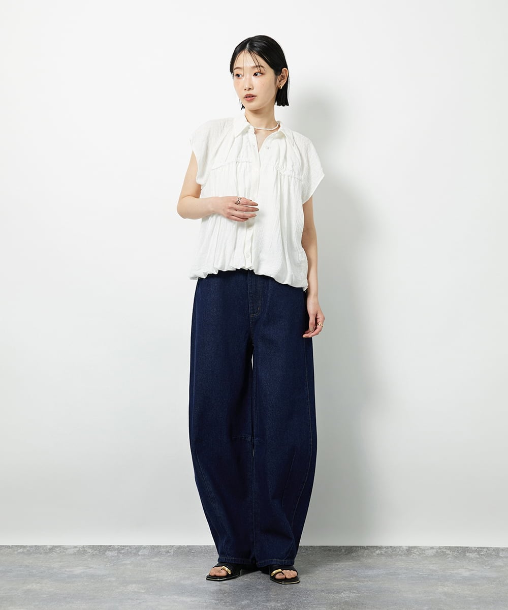 CTBID04054 TONEA(トネア) ニュアンスストライプ バルーンシャーリングシャツ ライトブルー