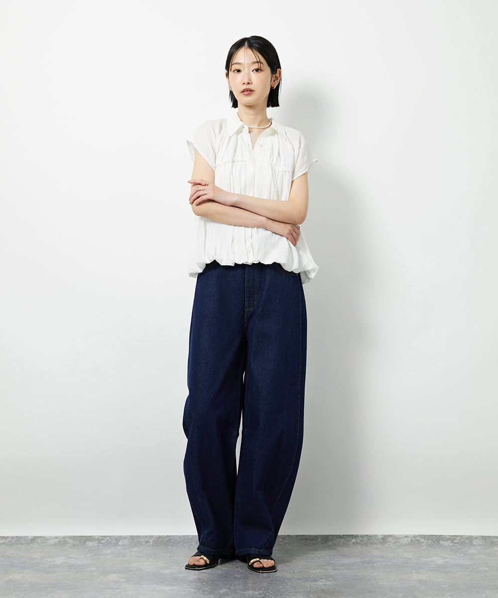 CTBID04054 TONEA(トネア) ニュアンスストライプ バルーンシャーリングシャツ ライトブルー