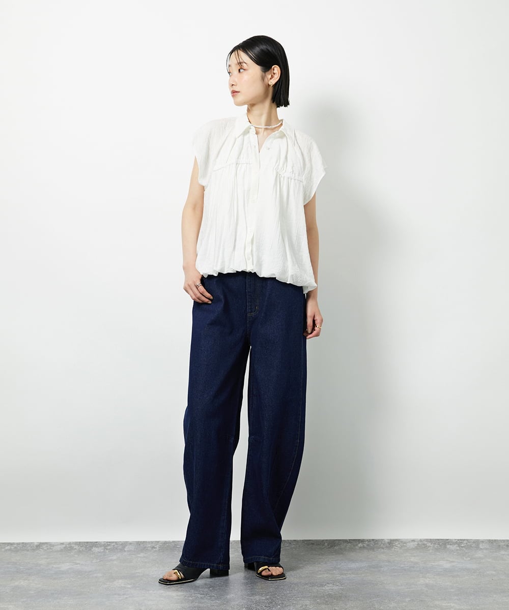 CTBID04054 TONEA(トネア) ニュアンスストライプ バルーンシャーリングシャツ ライトブルー