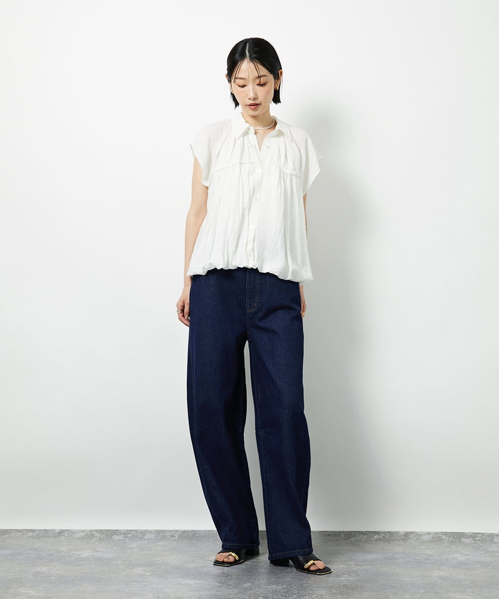 CTBID04054 TONEA(トネア) ニュアンスストライプ バルーンシャーリングシャツ ライトブルー