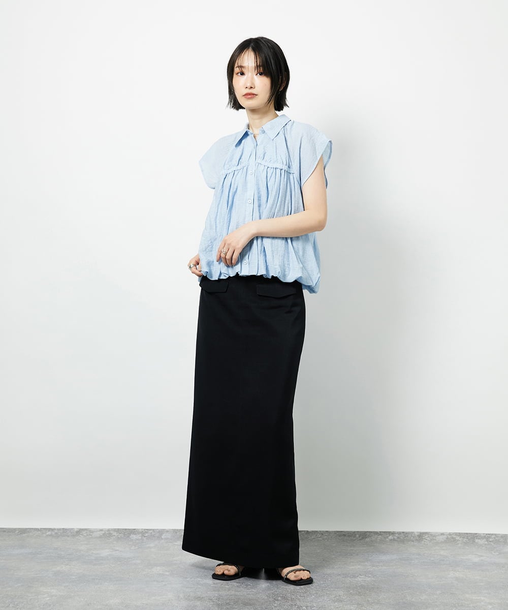 CTBID04054 TONEA(トネア) ニュアンスストライプ バルーンシャーリングシャツ ライトブルー
