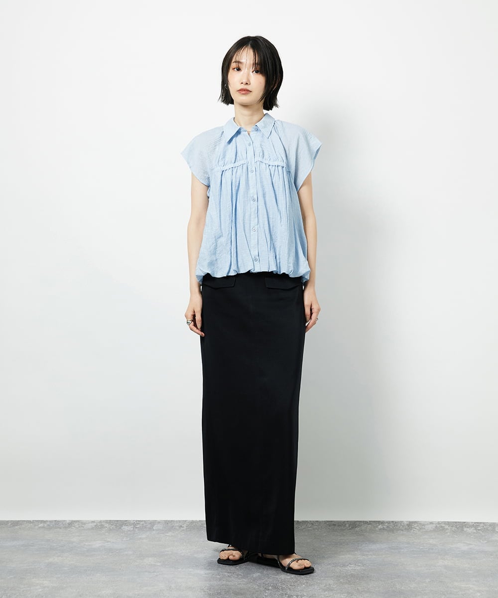 CTBID04054 TONEA(トネア) ニュアンスストライプ バルーンシャーリングシャツ ライトブルー